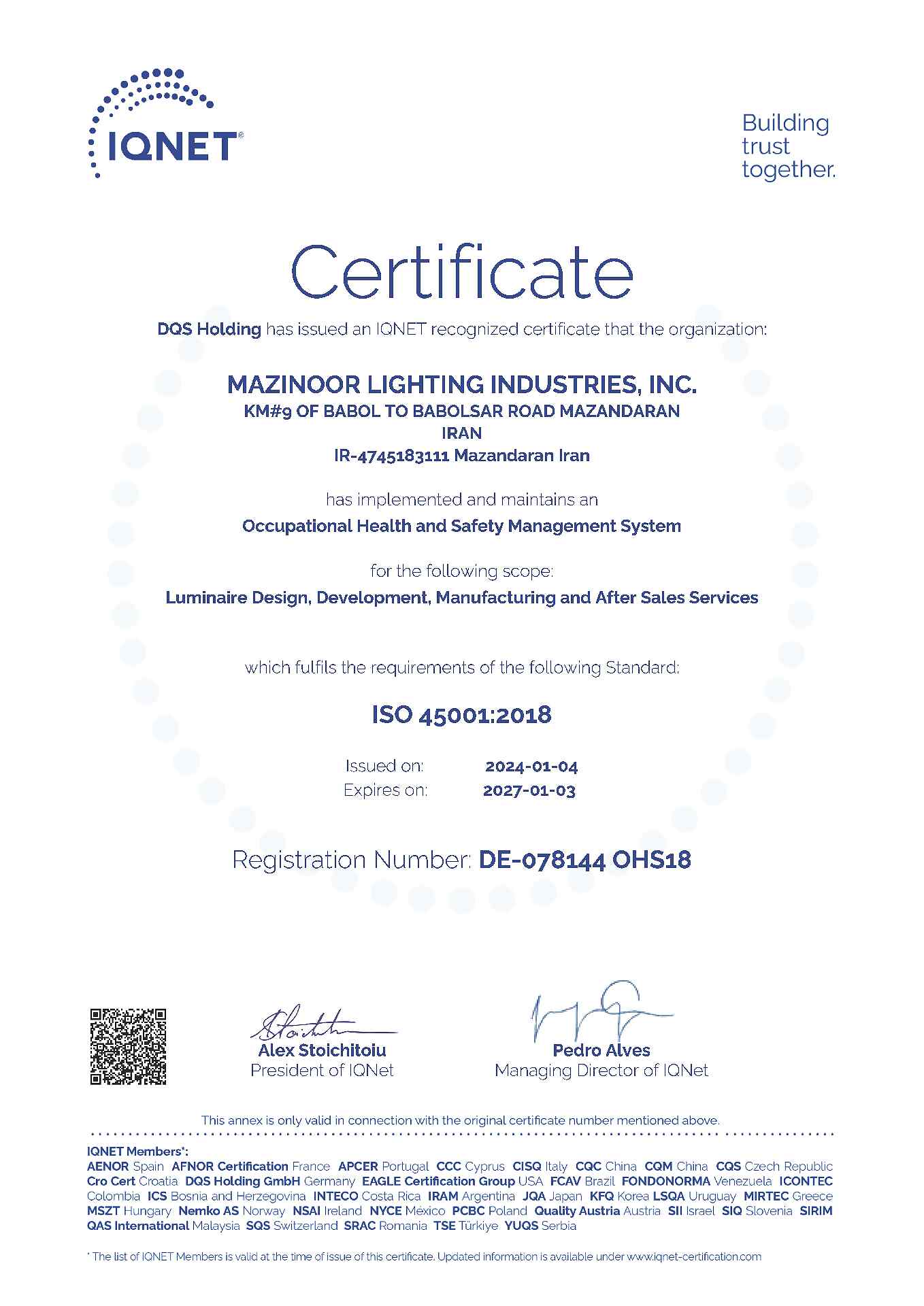 IQNET Certification - ISO 45001