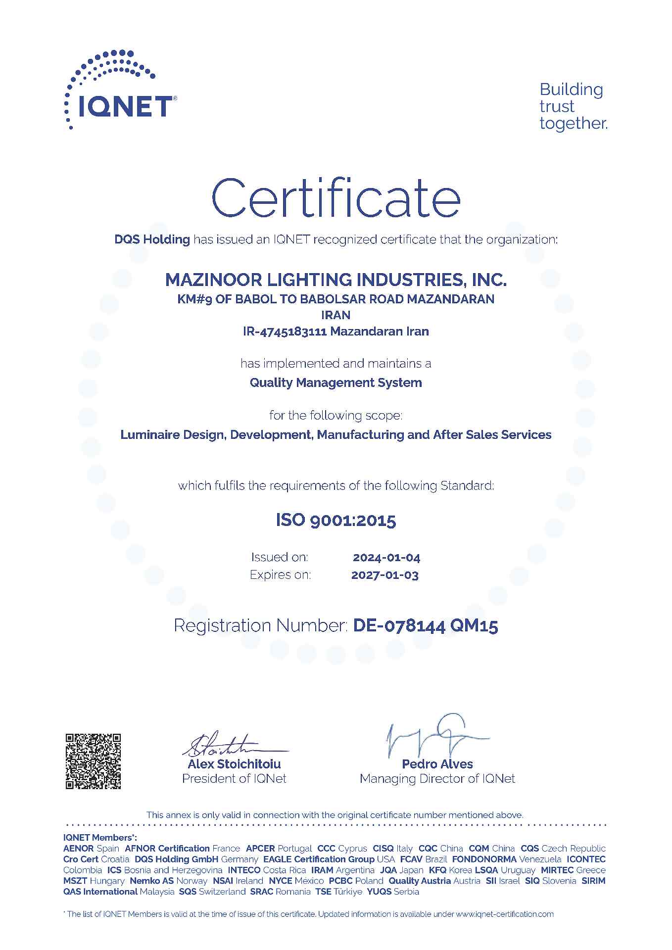 IQNET Certification - ISO 9001